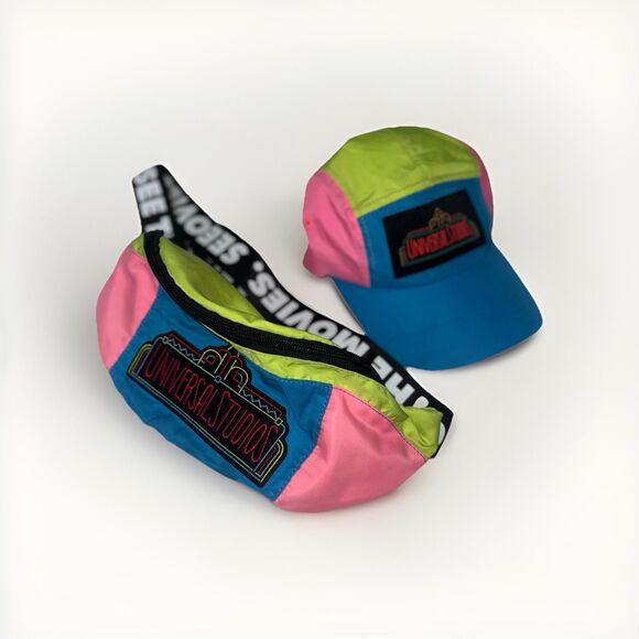 Universal Studios Neon Retro Logo 30th Anniversary Fanny Pack & Hat Combo Rare - Picture 1 of 5
